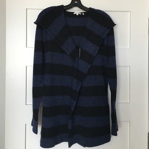 Vince Navy & Black Striped Hooded Wrap Sweater