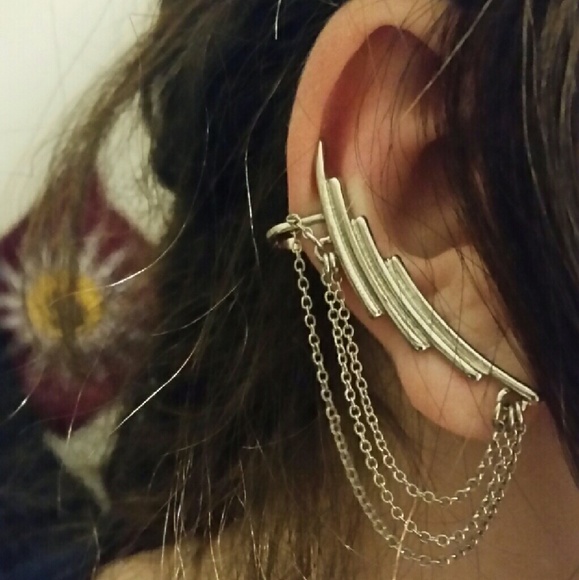 Silver earring with cartilage clip - Picture 1 of 2