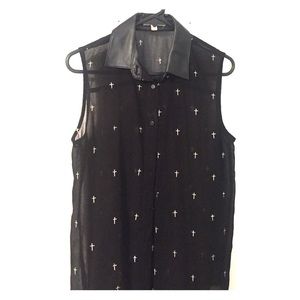 Black sheer button up with crosses