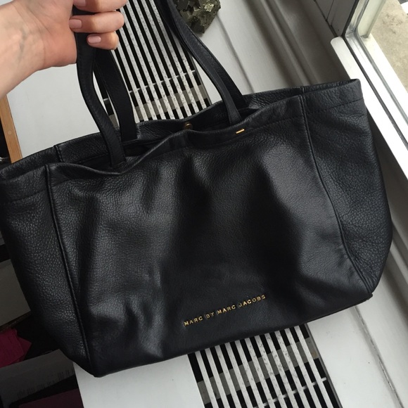 Black leather tote bag