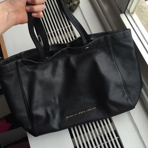 Black leather tote bag