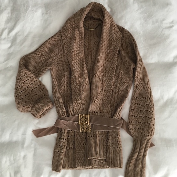 Elie Tahari Chinky Knit Wrap Sweater w/Belt
