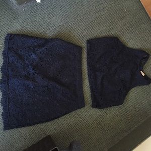 Navy flower lace crop and matching skirt