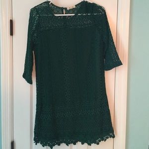 Emerald green crochet shift dress