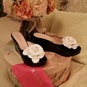 Black Patten, platform wedge, slide