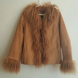 Express Golden-Brown Retro Suede and Fur Coat