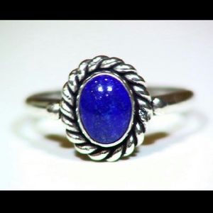 .925 Sterling Silver Lapis Lazuli Bali Design Ring