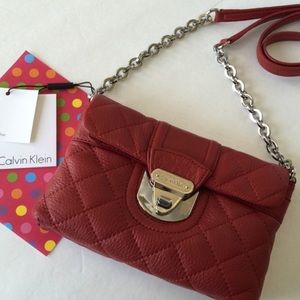 NEW Leather Red Calvin Klein Crossbody
