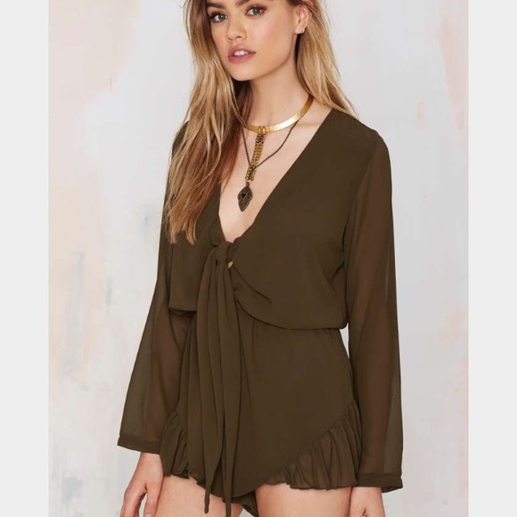 Dressy olive green romper (nasty gal)