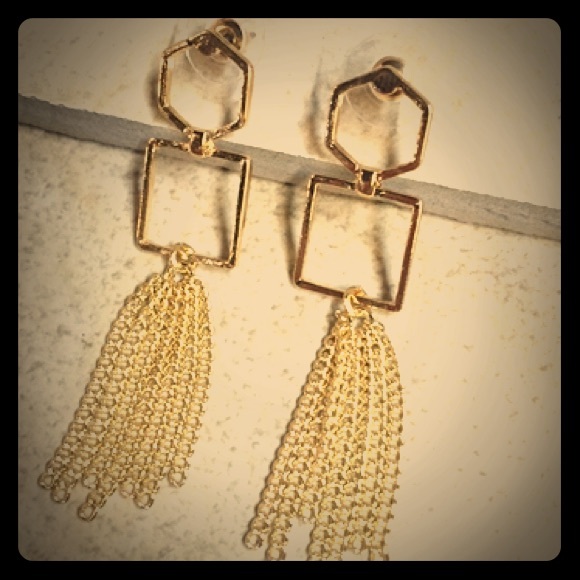 Jewelry - Hexagon + Equilateral + Tassel Gold Earrings