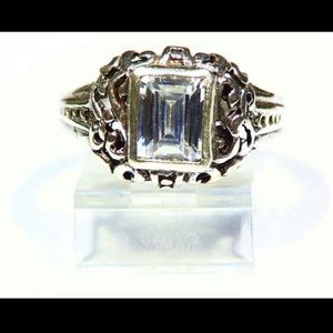 .925 Sterling Silver Bali Design Clear CZ Ring