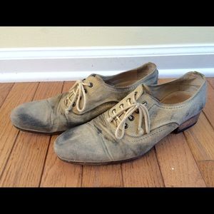 n.d.c. Cream Canvas and Leather Oxfords, Size 38