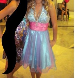 JOVANI! Two Tone- Pink and Baby Blue Short Dress