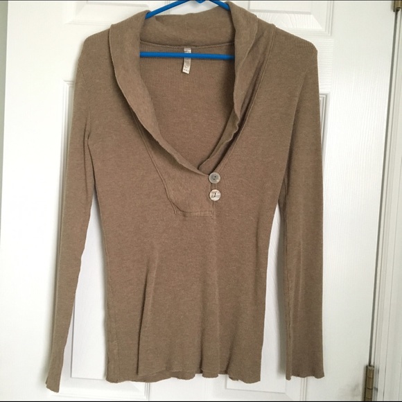 Tan Cowell neck thermal longsleeve shirt