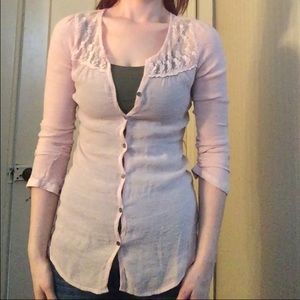Sheer pink button up top