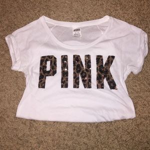 NWOT leopard sequin PINK tee
