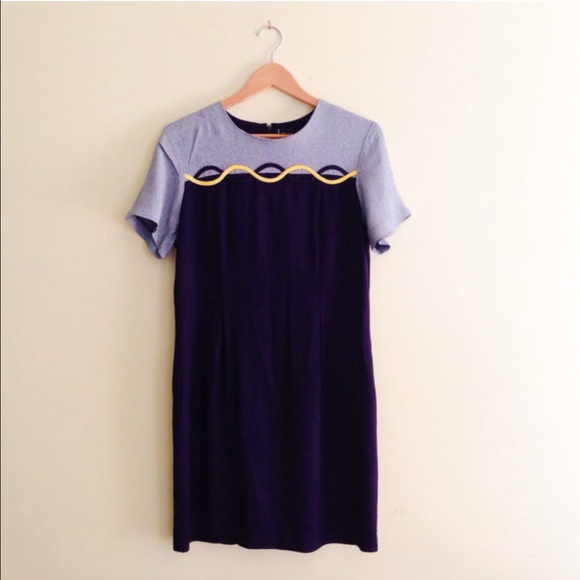 VTG Navy & Yellow 80s Mini Dress / Shift