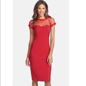 Illusion Yoke Crepe Sheath Dress