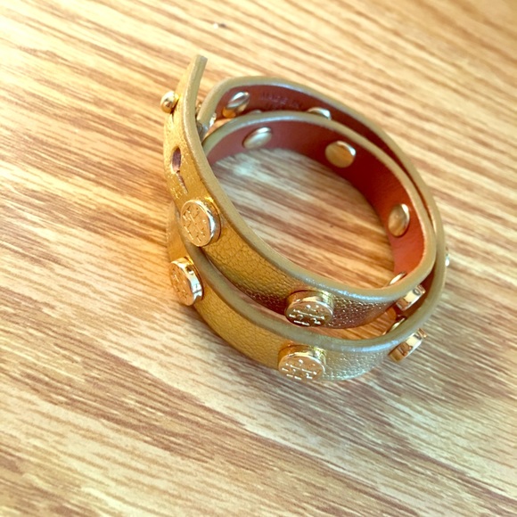 Tory Burch double wrap bracelet metallic leather