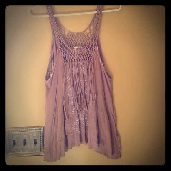 Free people tank with crochet straps and fringe