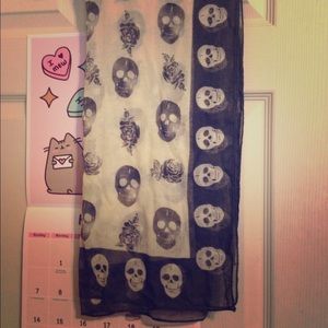Skull and Rose Print Scarf