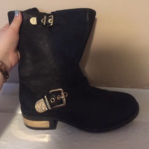 Vince Camuto black and gold boots