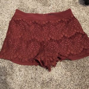 Maroon lace shorts