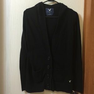 Black hooded cardigan with pockets