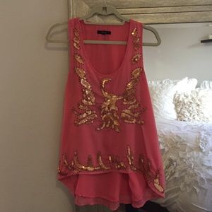 Black brand pink top with gold sequins