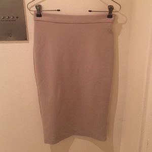Forever 21 Stretch Midi Pencil Skirt Taupe Ecru S