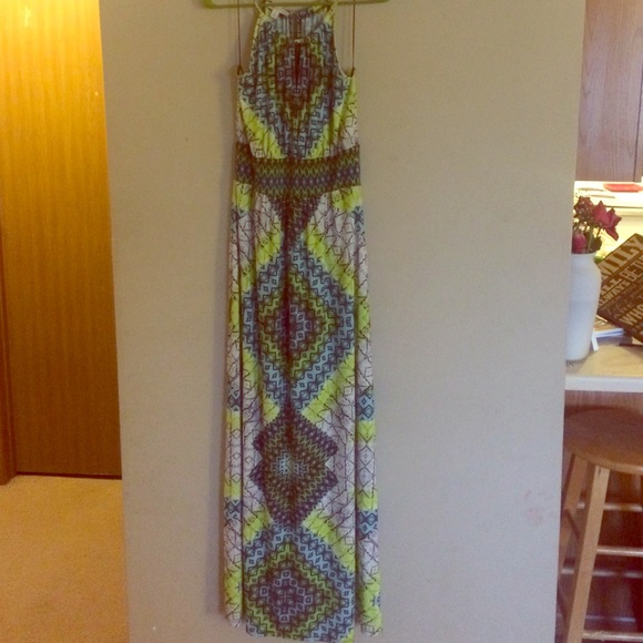 Rare print maxi dress with small slit by cleavage