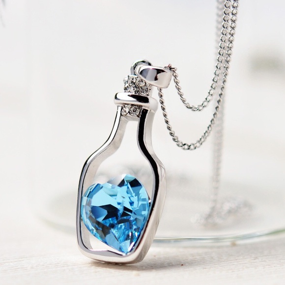 Jewelry - Cute Sapphire Heart in a Bottle Pendant Necklace