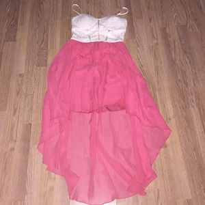 pink and creme high low dress