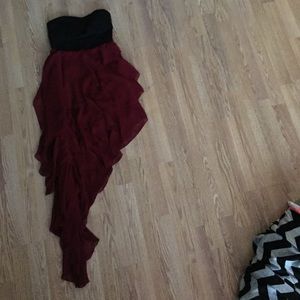 black and red sweetheart strapless dress