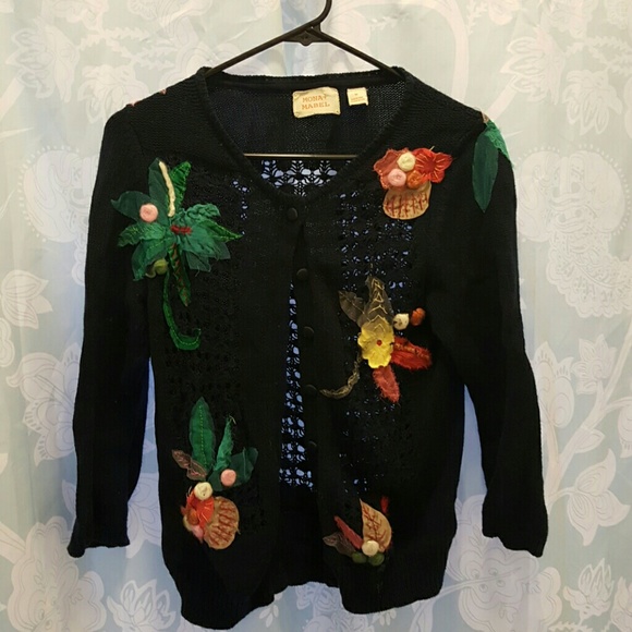 Navy cardigan with applique flowers