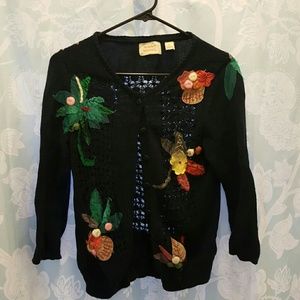 Navy cardigan with applique flowers