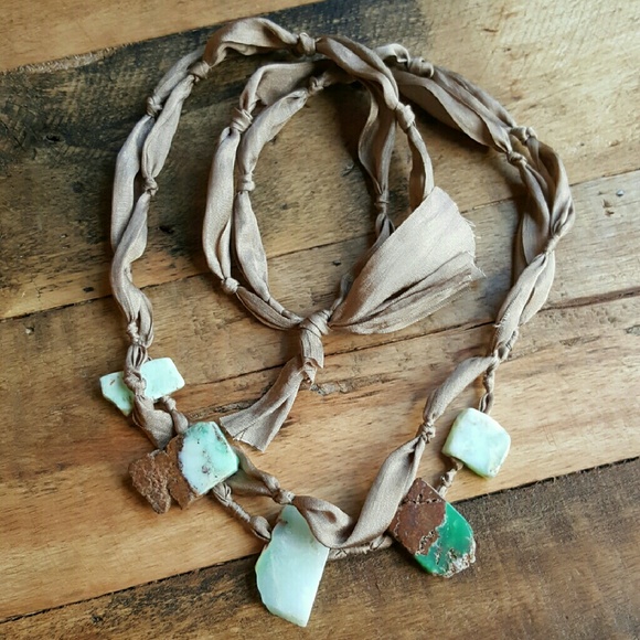 RESERVED FOR APRIL   Silk and Chrysoprase Necklace - Picture 3 of 4