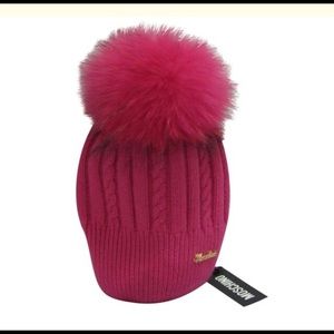 Moschino winter wool hat with raccoon fur Pom Pom