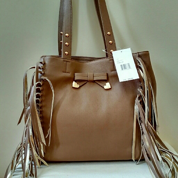 Betsey Johnson Handbags - Betsey Johnson Fringe Party Tan Tote Bag