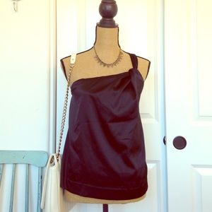 Black silk one shoulder top