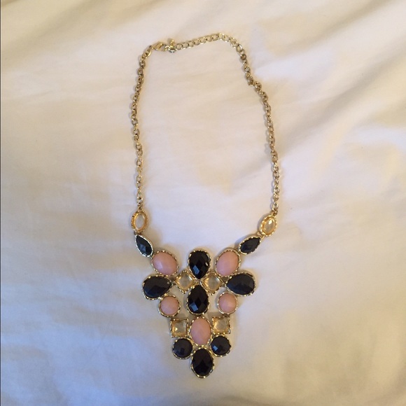 Light pink and black necklace with gold chain
