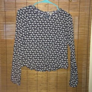 Long sleeve navy blue & white blouse