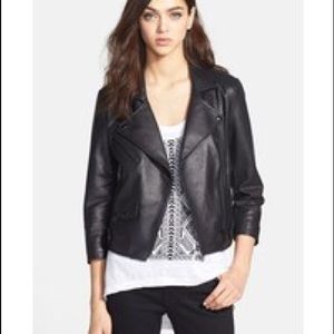 Rebecca Minkoff Cropped Black Leather Moto Jacket