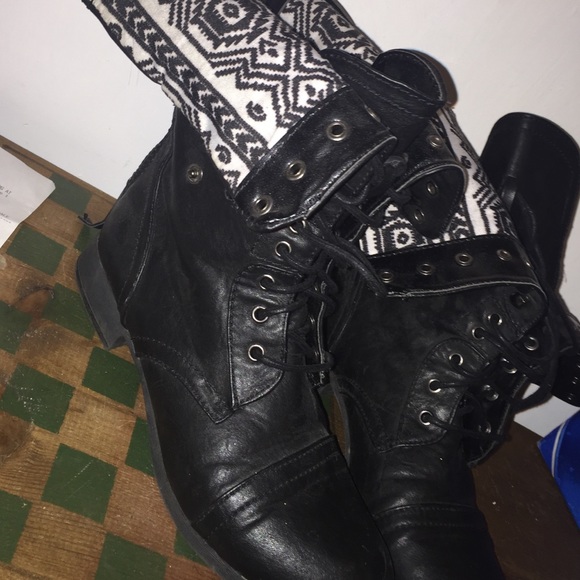 Black/Tribal print combat boots. Seldom worn.