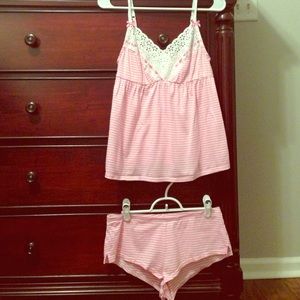 Victoria's Secret pink and white striped sleep set