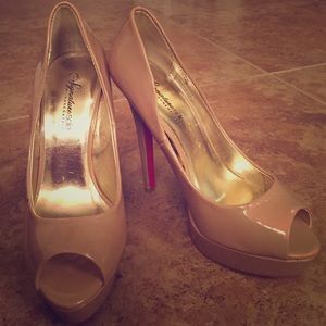 Tan peep toe heels