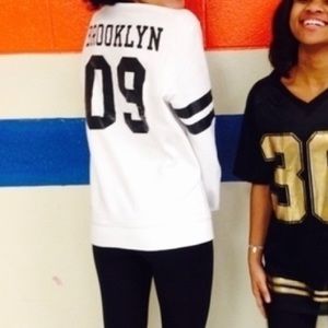 White and Black Brooklyn Varsity Sweater