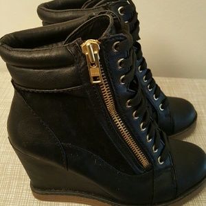 Black wedge lace up shoes