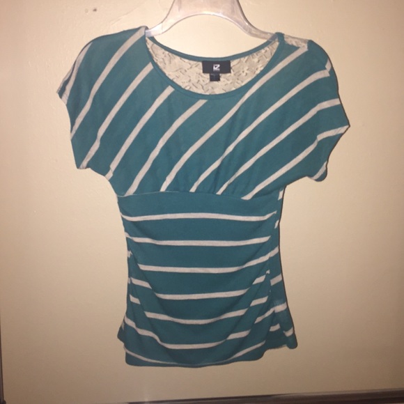 Striped shirt ivory lace on back of the shirt