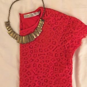 Solitaire Red crochet/lace blouse & Necklace